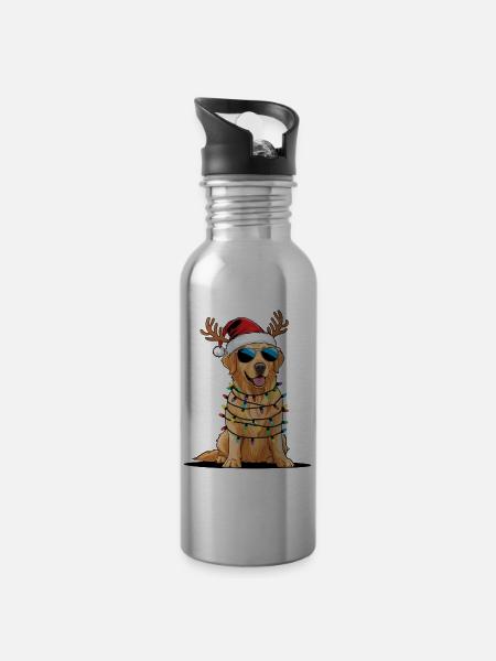 Golden Retriever de Noël - Gourde avec paille intégrée - argent clair