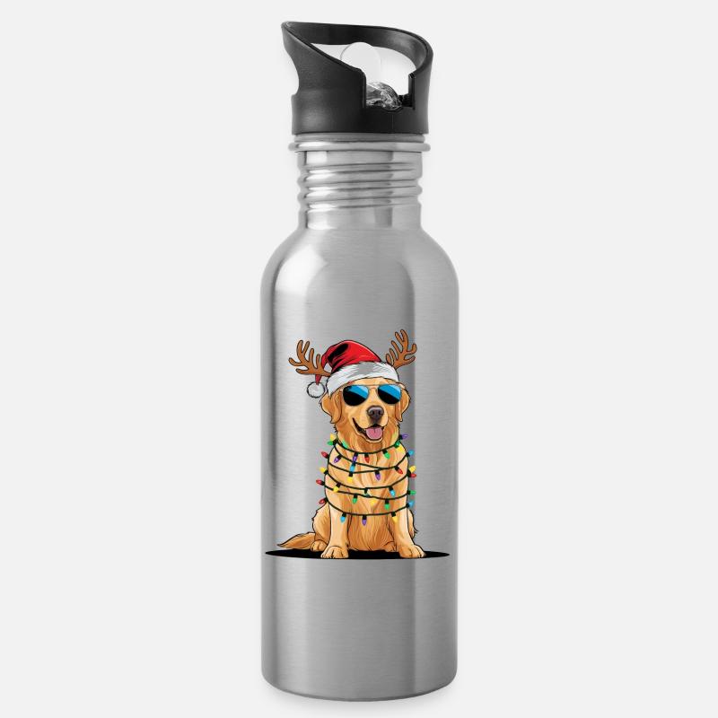Golden Retriever de Noël - Gourde avec paille intégrée - argent clair