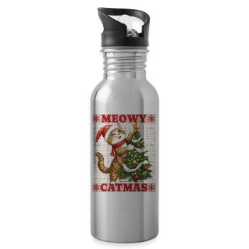 Cat Christmas Tree Christmas Xmas Cute Funny - Water bottle with straw - silver - Right
