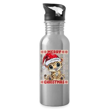 Léopard Moche Noël Noël Doux - Gourde avec paille intégrée - argent clair - Droite