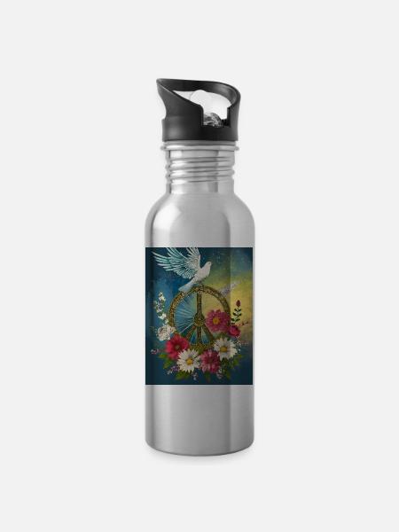 Peace - Water bottle with straw - silver