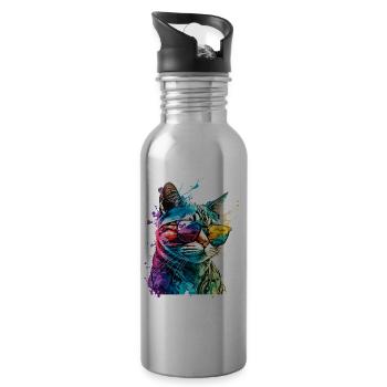 Cat Sunglasses Cool Splash Colorful Colorful - Water bottle with straw - silver - Right