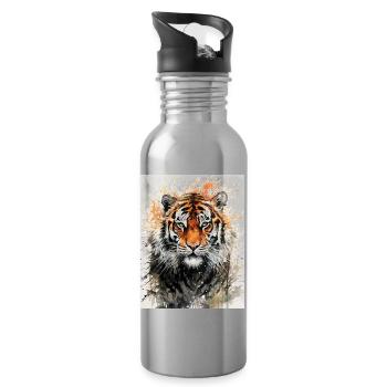 Tiger in watercolor - Water bottle with straw - silver - Right