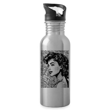 Portrait of a woman in pop art style - Water bottle with straw - silver - Right