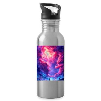 Magischer Sonnenuntergang - Trinkflasche mit integriertem Trinkhalm - Lightsilver - Rechts