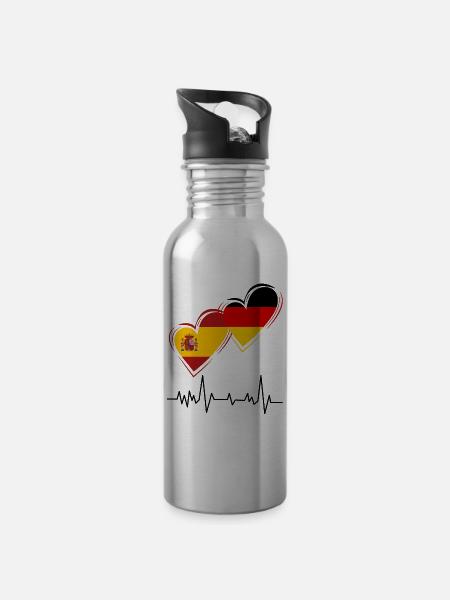 Spanien und Deutschland - Trinkflasche mit integriertem Trinkhalm - Lightsilver