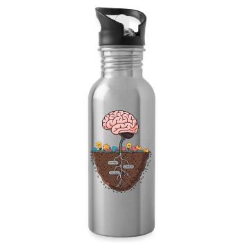 Brain Growth Tree – Knowledge and Wisdom Illustrat - Water bottle with straw - silver - Right