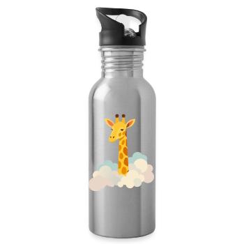 Gentle giraffe above the clouds – Dreamlike motif - Water bottle with straw - silver - Right