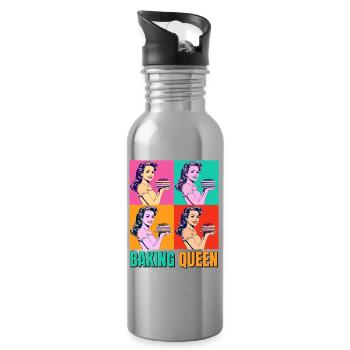 Backen Torte Backkönigin Backfee Bäckerin Pop Art - Trinkflasche mit integriertem Trinkhalm - Lightsilver - Rechts
