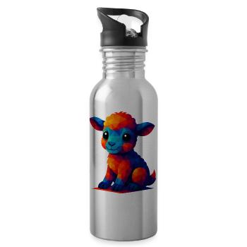 WPAP Polygon Kawaii Stil Baby Schaf Lamm - Trinkflasche mit integriertem Trinkhalm - Lightsilver - Rechts