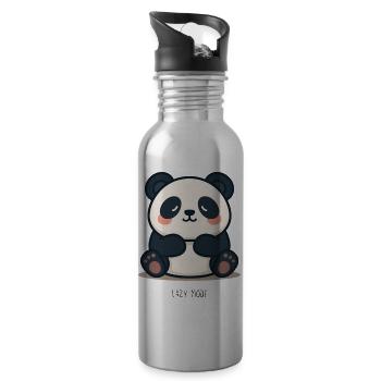 Panda Cartoon T-Shirt – Lazy Mode - Trinkflasche mit integriertem Trinkhalm - Lightsilver - Rechts