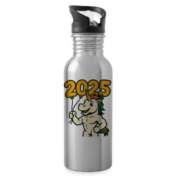 Einhorn hält 2025 Ballons Neujahrskunst - Trinkflasche mit integriertem Trinkhalm - Lightsilver - Rechts