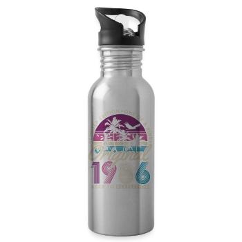 40th Birthday Retro Gift 1986 Vintage - Water bottle with straw - silver - Right