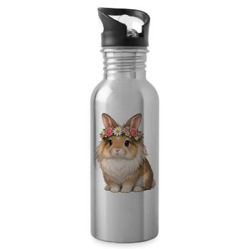 Lion Head Rabbit - Water bottle with straw - silver - Right