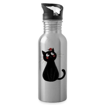 Chat avec coccinelle - Gourde avec paille intégrée - argent clair - Droite
