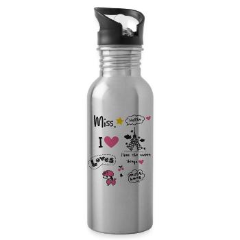 paris Petite Fille Miss Rose Coeur Teen Girl Caniche - Gourde avec paille intégrée - argent clair - Droite