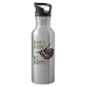 Faultier chillen sleep Slow happy Humor fun Nerd - Trinkflasche mit integriertem Trinkhalm - Lightsilver - Rechts
