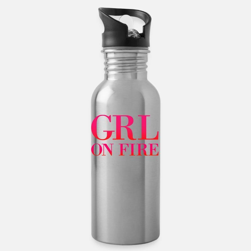Girl on fire - Trinkflasche mit integriertem Trinkhalm - Lightsilver