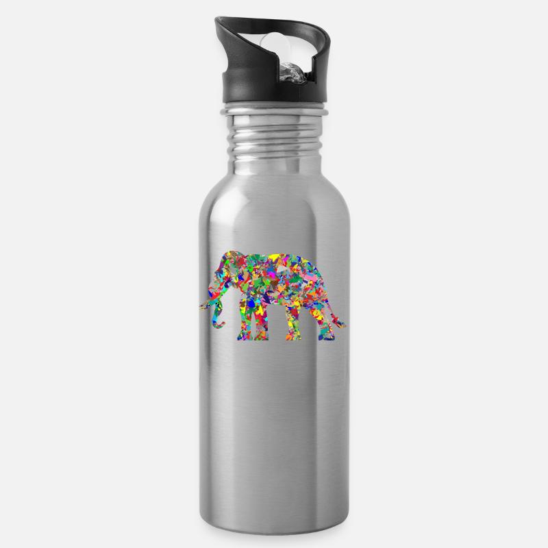 Elefant - Trinkflasche mit integriertem Trinkhalm - Lightsilver