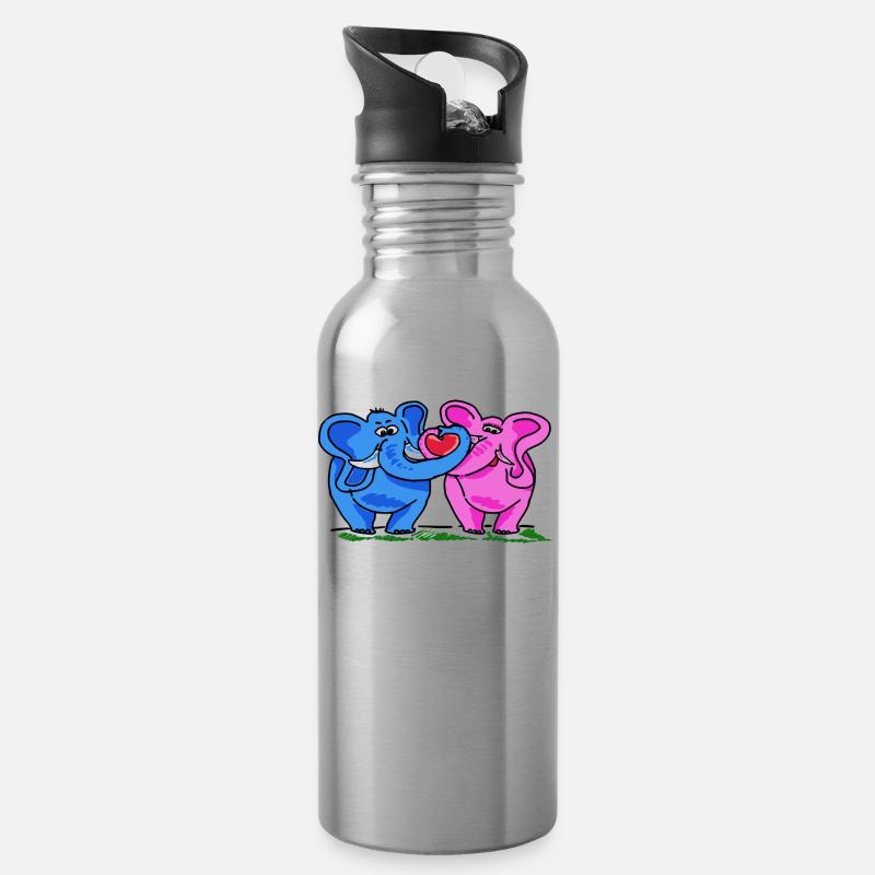 love elephants - Water bottle with straw - silver