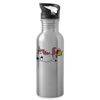 Farting licorne arc-en-ciel - Gourde avec paille intégrée - argent clair - Droite