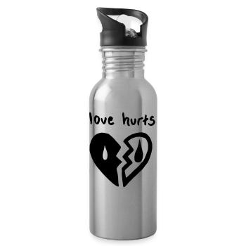 Love Hurts. Liebe tut weh - Trinkflasche mit integriertem Trinkhalm - Lightsilver - Rechts