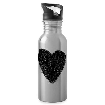 schwarzes Herz - Trinkflasche mit integriertem Trinkhalm - Lightsilver - Rechts