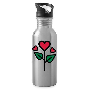 Valentine's Rose in heart shape - Water bottle with straw - silver - Right