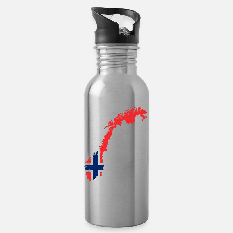 Flagge Norwegen - Trinkflasche mit integriertem Trinkhalm - Lightsilver