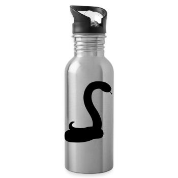 silhouette shadow snake face head gecko egg - Water bottle with straw - silver - Right