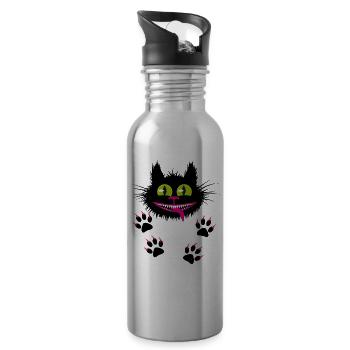 32 Schwarze Katze lustige Grinsekatze Black Cat - Trinkflasche mit integriertem Trinkhalm - Lightsilver - Rechts