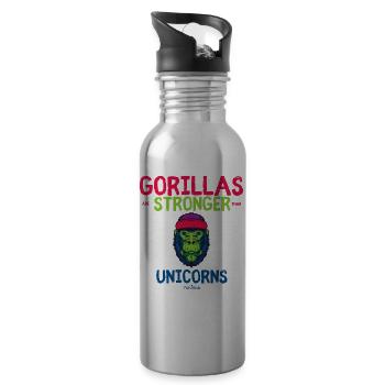 Gorilla Strong Unicorn Unicorn Gift - Water bottle with straw - silver - Right