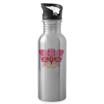 Pixel cat gambler gamer player pink gift - Water bottle with straw - silver - Right