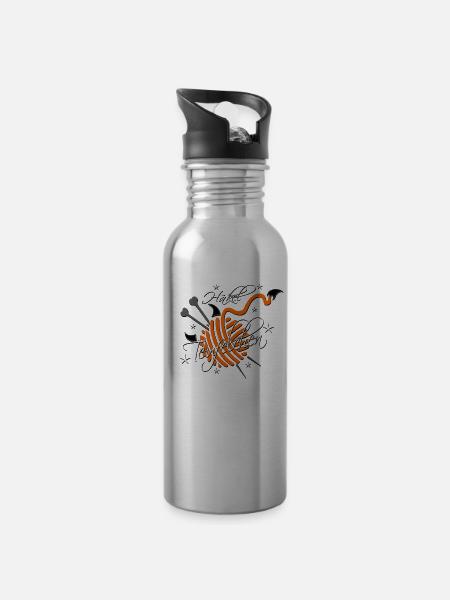 Stricken Häkeln - Trinkflasche mit integriertem Trinkhalm - Lightsilver