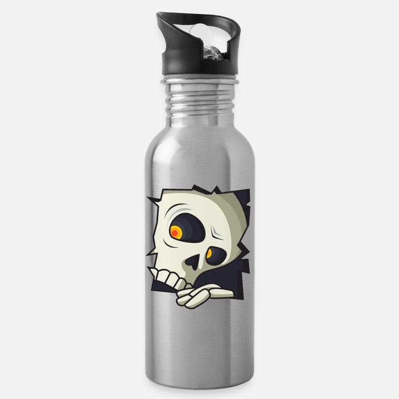 Lustiger Totenkopf - Trinkflasche mit integriertem Trinkhalm - Lightsilver