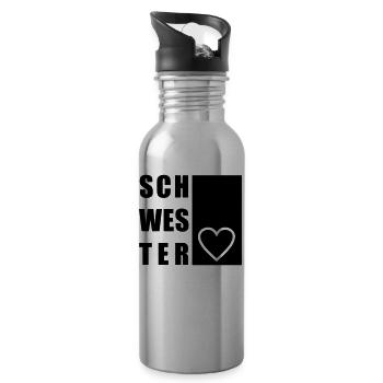 Schwester Herz Schwesterherz Liebe Geschwister - Trinkflasche mit integriertem Trinkhalm - Lightsilver - Rechts