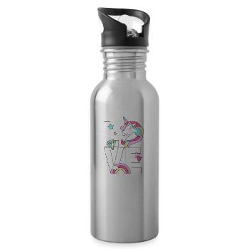Süsses Einhorn mit Regenbogen cute Unicorn - Trinkflasche mit integriertem Trinkhalm - Lightsilver - Rechts