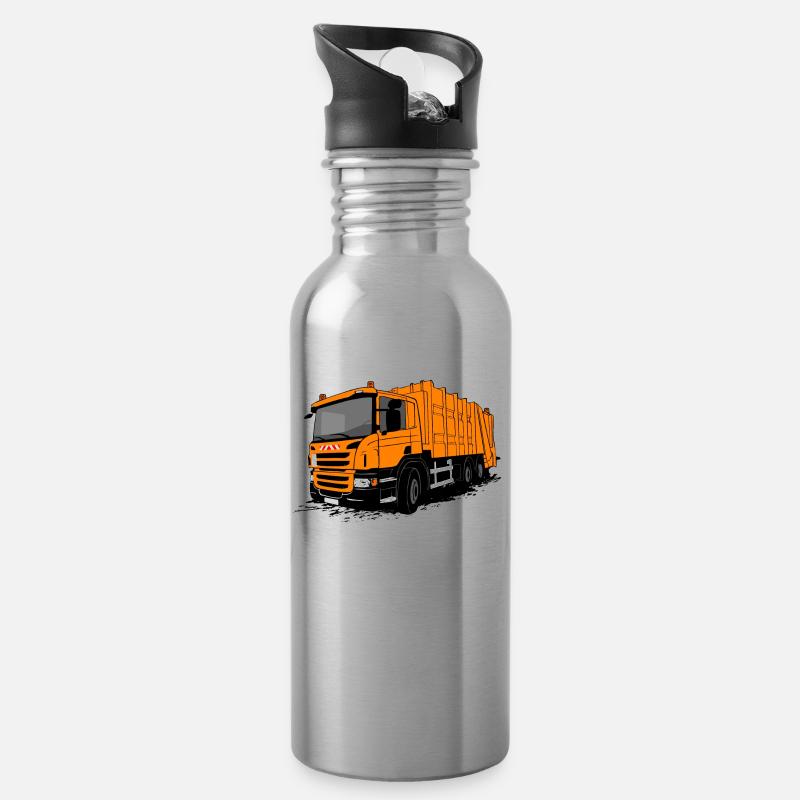 Müllauto - Müllfahrzeug - Trinkflasche mit integriertem Trinkhalm - Lightsilver