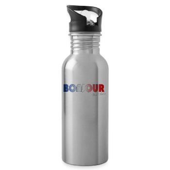French text Bonjour Design Hello French - Water bottle with straw - silver - Right