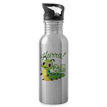 2 Geburtstag Kinder Raupe 2 Jahre - Trinkflasche mit integriertem Trinkhalm - Lightsilver - Rechts