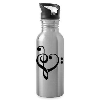 Ich liebe Musik Herz Notenschlüssel, Bassschlüssel - Trinkflasche mit integriertem Trinkhalm - Lightsilver - Rechts