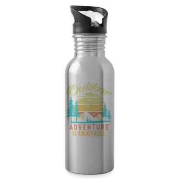 Outdoor Adventure Is Enjoyable Vintage - Water bottle with straw - silver - Right