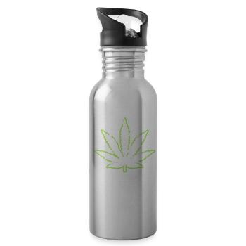 kush weed cannabis leaf symbol hemp - Water bottle with straw - silver - Right