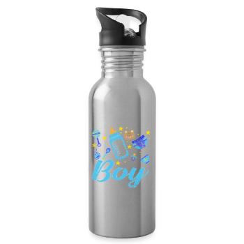 Team Boy Gender Reveal Baby Party - Water bottle with straw - silver - Right