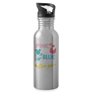 Fête de bébé révélée par le sexe rose ou bleu - Gourde avec paille intégrée - argent clair - Droite