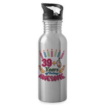 40e anniversaire cadeau pour les femmes, 39+ drôle, 40 ans - Gourde avec paille intégrée - argent clair - Droite