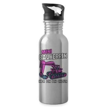 Bauherrin Tochter Lustig Bagger Geschenk - Trinkflasche mit integriertem Trinkhalm - Lightsilver - Rechts