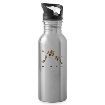 Papa Einhorn Dab Spruch Vater Papicorn - Trinkflasche mit integriertem Trinkhalm - Lightsilver - Rechts