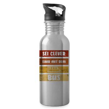 Be Clever Driving By Bus I Retro Bus Driver Car - Water bottle with straw - silver - Right
