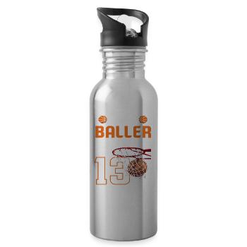 13th birthday boy teen basketball player - Water bottle with straw - silver - Right